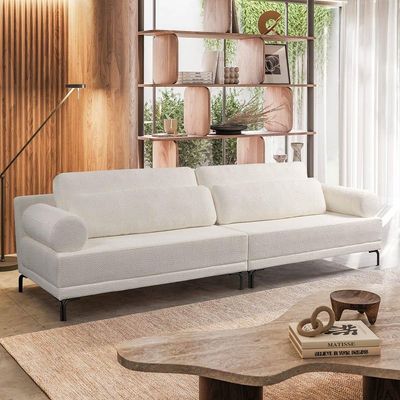 Sofá 3 Lugares Living 234cm Pé Ferro Romeu Bouclê K01 - D'rossi Off White