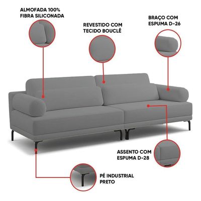 Sofá 2 Lugares Living 194cm Pé Ferro Romeu Bouclê Cinza Escuro K01 - D'rossi