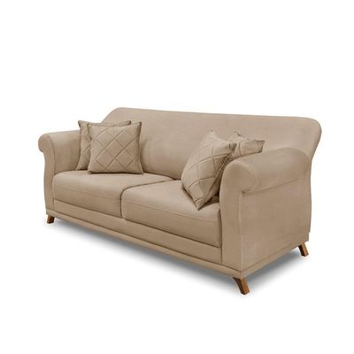 Sofá 2 Lugares Pé De Madeira Julieta 160 Cm Suede S04 - D'rossi Cor Bege