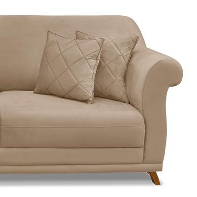 Sofá 2 Lugares Pé De Madeira Julieta 160 Cm Suede S04 - D'rossi Cor Bege