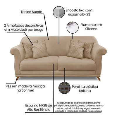 Sofá 2 Lugares Pé De Madeira Julieta 160 Cm Suede S04 - D'rossi Cor Bege