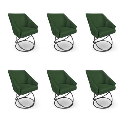 Kit 6 Poltronas Luxo Alana Suede Base Luxo Preto - Pallazio Cor Verde
