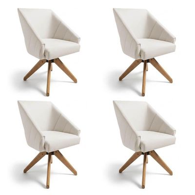 Kit 4 Poltronas Giratórias Alana Veludo Base De Madeira - Pallazio Cor Bege