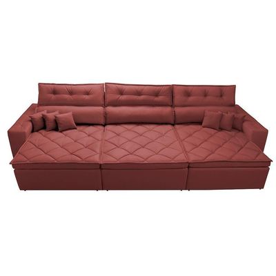 Sofá Retrátil E Reclinável 4,12m Austin Com Molas No Assento Tecido Suede Velusoft Vermelho