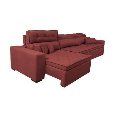 Sofá Retrátil E Reclinável 4,12m Austin Com Molas No Assento Tecido Suede Velusoft Vermelho