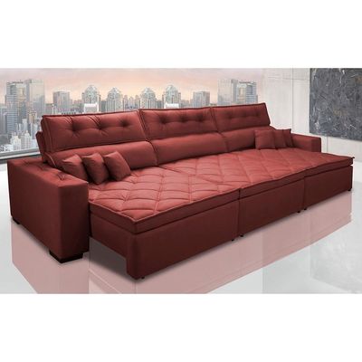 Sofá Retrátil E Reclinável 4,12m Austin Com Molas No Assento Tecido Suede Velusoft Vermelho