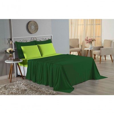 Jogo De Cama King Nobre 4 Peças Lençol Com Elástico De 30cm De Altura Malha 100% Algodão - Verde-bandeira / Pistache