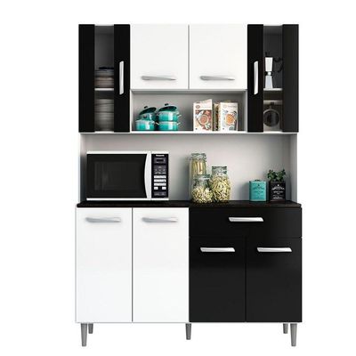 Kit Cozinha 8 Portas 1 Gaveta Gabi Branco Com Preto