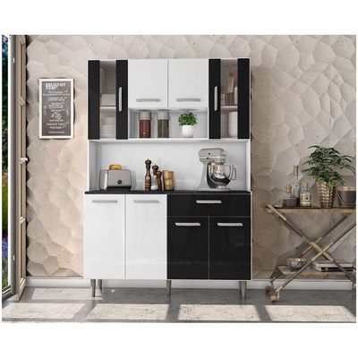 Kit Cozinha 8 Portas 1 Gaveta Gabi Branco Com Preto