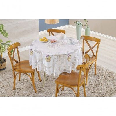 Toalha De Mesa Redonda Em Renda Com Transfer Flores 1,60m 100% Poliéster - Flores