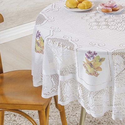 Toalha De Mesa Redonda Em Renda Com Transfer Flores 1,60m 100% Poliéster - Flores