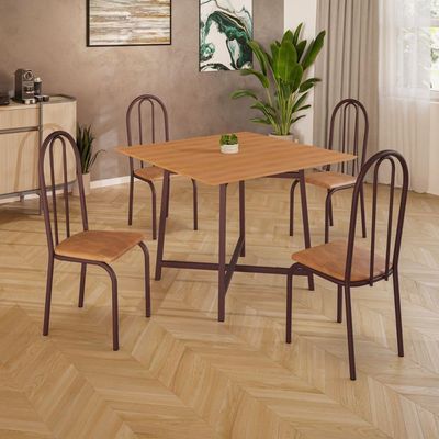 Conjunto Sala De Jantar 90x90 Ilhabela 4 Cad Marrom C- Jambo
