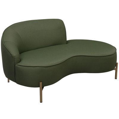 Sofá Curvo 3 Lugares 180cm Braço Dir. Thommy Pés Ouro Linho Verde - Nexta Casa