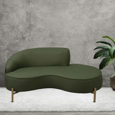 Sofá Curvo 3 Lugares 180cm Braço Dir. Thommy Pés Ouro Linho Verde - Nexta Casa