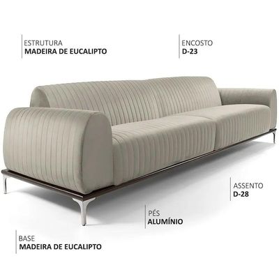 Sofá Molino 3 Lugares 210cm Pés Alumínio Veludo Creme - Nexta Casa
