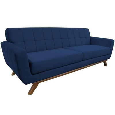 Sofá 03 Lugares 180cm Sala De Estar Miami Veludo Azul Marinho - Nexta Casa