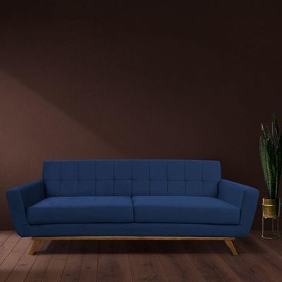 Sofá 03 Lugares 180cm Sala De Estar Miami Veludo Azul Marinho - Nexta Casa