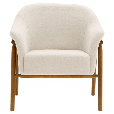 Poltrona Sala De Estar Luna Base Madeira Castanho Bouclé Off White - Nexta Casa