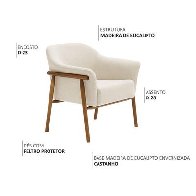 Poltrona Sala De Estar Luna Base Madeira Castanho Bouclé Off White - Nexta Casa