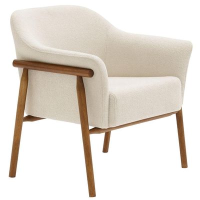 Poltrona Sala De Estar Luna Base Madeira Castanho Bouclé Off White - Nexta Casa