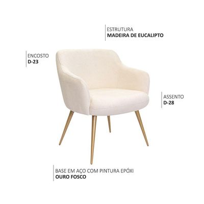 Poltrona Decorativa Jade Pés Palito Ouro Fosco Bouclé Off White - Nexta Casa