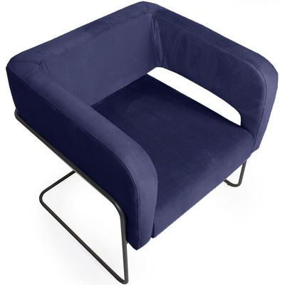 Poltrona Decorativa Scarlett Base Aço Preto Veludo Azul Marinho - Nexta Casa