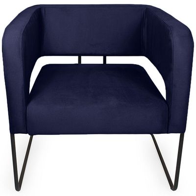 Poltrona Decorativa Scarlett Base Aço Preto Veludo Azul Marinho - Nexta Casa