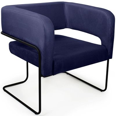 Poltrona Decorativa Scarlett Base Aço Preto Veludo Azul Marinho - Nexta Casa
