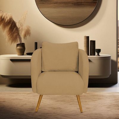 Poltrona Decorativa Dana Pés Palito Madeira Castanho Bouclé Camel - Nexta Casa