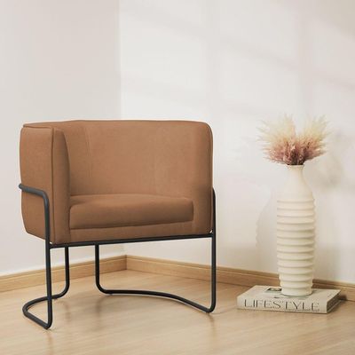 Poltrona Decorativa Betina Base Aço Preto Bouclé Terracota - Nexta Casa