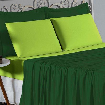 Jogo De Cama Queen Nobre 4 Peças Lençol Com Elástico De 30cm De Altura Malha 100% Algodão - Verde-bandeira / Pistache