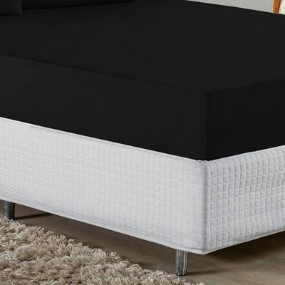 Jogo De Cama Queen Nobre 3 Peças Lençol Com Elástico De 30cm De Altura Malha 100% Algodão - Preto
