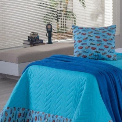 Cobre Leito Speed Car Solteiro Percal 150 Fios 2 Peças 100% Algodão - Turquesa
