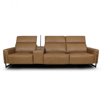 Sofá Reclinável Elétrico De Couro Legend Com Itable E Luminária à Esquerda Soft Brown Mempra