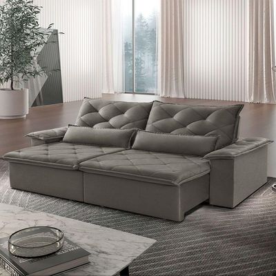 Sofá Melt 02 Módulos De 120cm Br 25cm Meu Sofá Online A231 Linho Cinza Escuro
