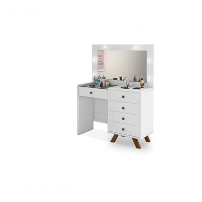 Penteadeira Camarim Luna 9 Gavetas com Espelho LED Retrô MDF Branco Brilhante