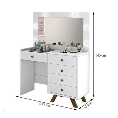 Penteadeira Camarim Luna 9 Gavetas com Espelho LED Retrô MDF Branco Brilhante