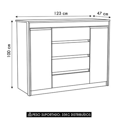 Cômoda Quarto 123cm 4 Gavetas 2 Portas Samira Freijó/mocca L01 - Mpozenato