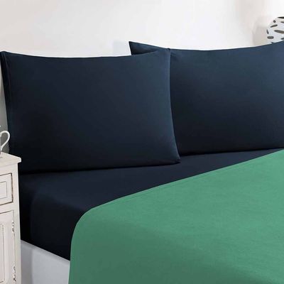 Jogo De Cama Malha Lençol 100% Algodão Gran Moratta 4 Peças Casal - Verde Jade/Azul Marinho