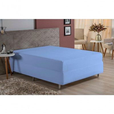Lençol Com Elástico King Nobre 1 Peça Luva De Box 55cm De Altura Malha 100% Algodão - Azul-bebê