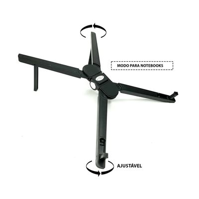 Suporte Multifuncional para Celular Notebook Tablet de Mesa Universal Ergonômico Ajustável com Base Dobrável Único / Preto