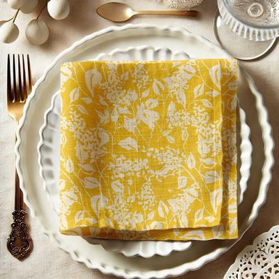 Guardanapos Musselina Floral Amarelo Vibrante, 51cm, 12un, Luxuosos/Absorventes, Festas, Ar Livre, Decoração, Lavável à Máquina - Vargottam 50,8 Cm × 50,8 Cm – Pacote Com 12 Peças / Amarelo