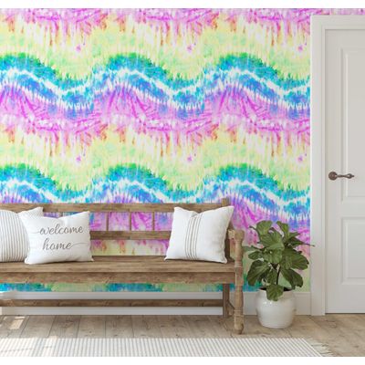 Papel de Parede Autoadesivo Boho Tie-Dye Arco-Íris Papel Contact Vinil À Prova D'Água Multicolor Removível para Quarto e Sala - S4sassy 63,5 cm (L) × 304,8 cm (C) / Multicolorido - Vinil Liso