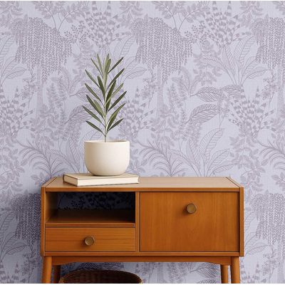Papel de Parede Autocolante Esboço de Selva, Vinil Impermeável Removível, Roxo, Ideal para Inquilinos, Quarto e Sala de Jantar - S4Sassy 63,5 cm (L) × 304,8 cm (C) / Roxo - Vinil Liso