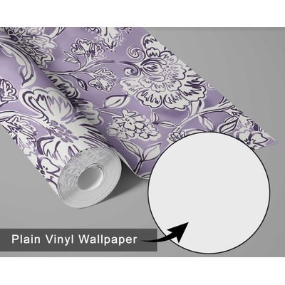 Papel de Parede Autoadesivo Jardim Floral, Mural Estilo Asiático Instantâneo para Banheiro, Lavanderia e Closet, Vinil Roxo - S4Sassy 63,5 cm (L) × 609,6 cm (C) / Roxo - Vinil Liso