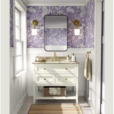 Papel de Parede Autoadesivo Jardim Floral, Mural Estilo Asiático Instantâneo para Banheiro, Lavanderia e Closet, Vinil Roxo - S4Sassy 63,5 cm (L) × 609,6 cm (C) / Roxo - Vinil Liso