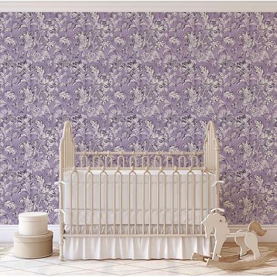 Papel de Parede Autoadesivo Jardim Floral, Mural Estilo Asiático Instantâneo para Banheiro, Lavanderia e Closet, Vinil Roxo - S4Sassy 63,5 cm (L) × 609,6 cm (C) / Roxo - Vinil Liso