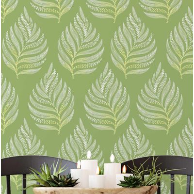 Papel de Parede Autoadesivo com Samambaias, Verde, Vinil Impermeável Removível para Locatários, Quarto e Sala de Jantar - S4Sassy 63,5 cm (L) × 609,6 cm (C) / Verde - Vinil Liso
