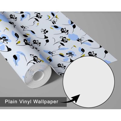 Papel de Parede Autoadesivo com Estampa Floral Artística, Vinil Impermeável Removível, Azul, Ideal para Quarto, Sala e Jantar - S4sassy 63,5 cm (L) × 304,8 cm (C) / Azul - Vinil Texturizado
