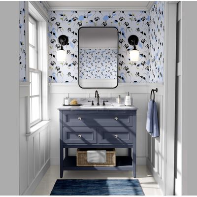 Papel de Parede Autoadesivo com Estampa Floral Artística, Vinil Impermeável Removível, Azul, Ideal para Quarto, Sala e Jantar - S4sassy 63,5 cm (L) × 304,8 cm (C) / Azul - Vinil Texturizado